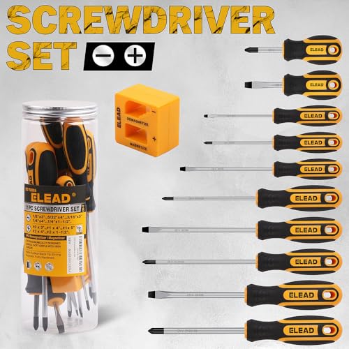 image for ELEAD 11-piece Screwdriver Set 5 Phillips and 5 Slotted Tips magnetic 