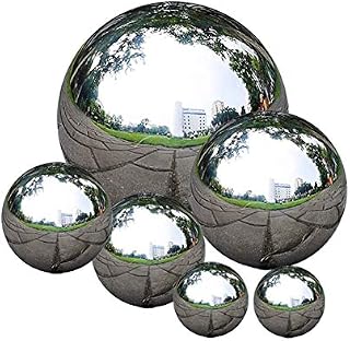 Stainless Steel Gazing Ball, Abonery 6 Pcs 50-150 mm Mirror Polished Hollow Ball Reflective Garden Sphere, Floating Pond Balls Seamless Gazing Globe for Home Garden Ornament Decorations