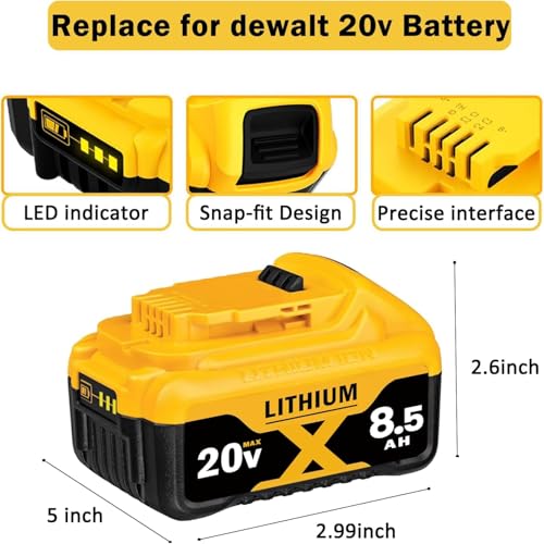 Image of 2PACK 8500mAh Replace for Dewalt 20V Max Batteries Compatible with Dewalt 20V Cordless Power Tools and Chargers