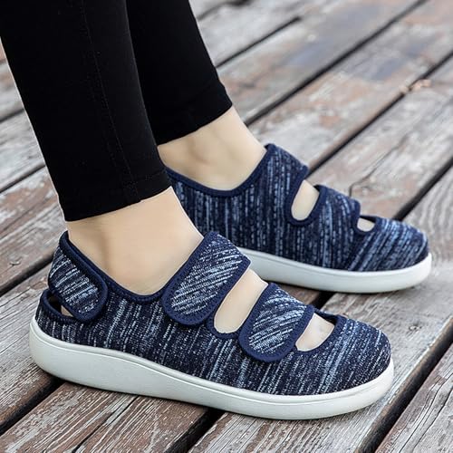 Hsyooes Womens Wide Width Shoes Men Walking Shoes Adjustable Slipper Comfortable Sandals Elderly Indoor Outdoor Blue Label Size 39 6