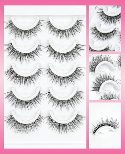 EMEDA Natural Look Pre Glued Eyelashes 5 Pairs Press-on Strip Eyelash Self Adhesive Lashes Soft Wispy Lash No Glue Need Fake lashes (EMEDA-BB) - Image 5