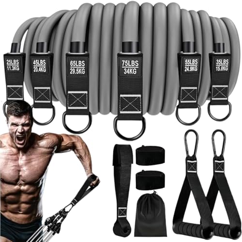 Bandas de ejercicio, bandas ajustables resistentes con asas, dispositivos de fortalecimiento de 300 libras con correas de tobillo, equipo de gimnasio en casa resistente para hombres y mujeres
