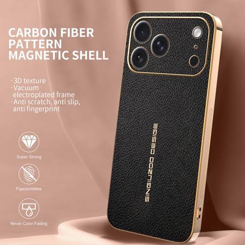 Housse iPhone 17 coque cuir noir anti-choc avec support magnétique