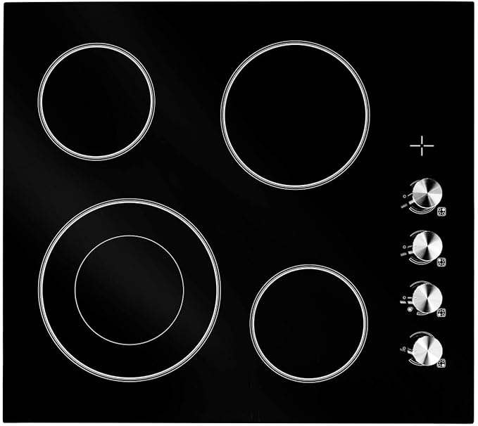 FORTÉ F24CC4B Electric Cooktop, Built In Stove Top with Electric Burners for Cooking, 4 Burner, 24 Inch Cook Top, Ceramic Cooktop, Black Top Wall Oven, Glass Ceramic with Hot Surface Indicator