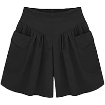AvaCostume Womens Summer Comfortable Culottes Elastic Waist Wide Leg Pocket Casual Shorts