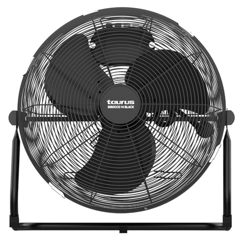 Taurus - Ventilador de suelo Sirocco 14 | Inclinación ajustable | 3 velocidades | 3 aspas metálicas/ 35cm diámetro | Pies antideslizantes | Rejilla extraíble de limpieza fácil | Silencioso