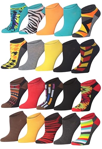 Tipi Toe Women's & Girls 20 Pairs Colorful Patterned Bright Fun Mix Cute Ankle Socks For Women, NS97-72