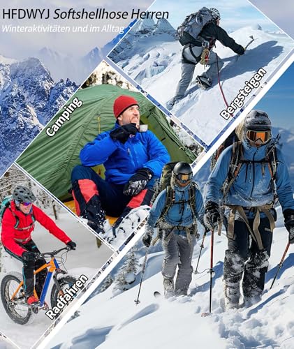 HFDWYJ Thermohose Herren Winter Schoeffel Skihose Herren Wanderhose Outdoor Hosen Für Herren Softshell Hosen Für Klettern Und Wandern Gefüttert Softshellhose Winddicht wasserdichte Hose-schwarz-L
