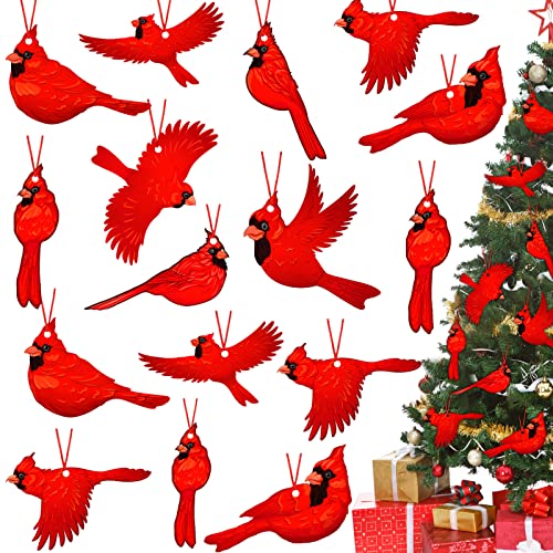 36 Pieces Red Cardinal Christmas Ornaments Red Christmas Tree Ornaments Cardinals Birds Memorial Hanging Ornament Wood Decor for Xmas Tree Gift Decoration