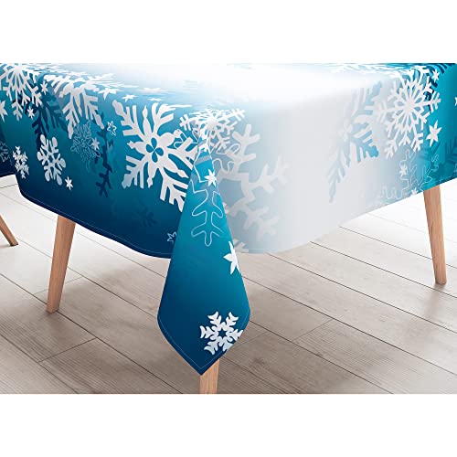 Snowflake Tablecloth 54"X108" Rectangle Blue White Snowflakes Fabric Dining Table Cover For Christmas Holiday Winter Wonderland Frozen Farmhouse Outdoor Picnic Camping Party Table Decor Supplies #TOP2