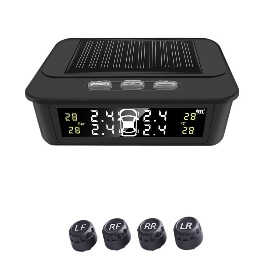 Tpms Solar Tire Pressure Monitoring System Alarm Tire Pressure Security Alarm Systems Smart Car Systems Tyre Pressure Gauge(K14External Sensor)(K14PBuilt in Sensor)