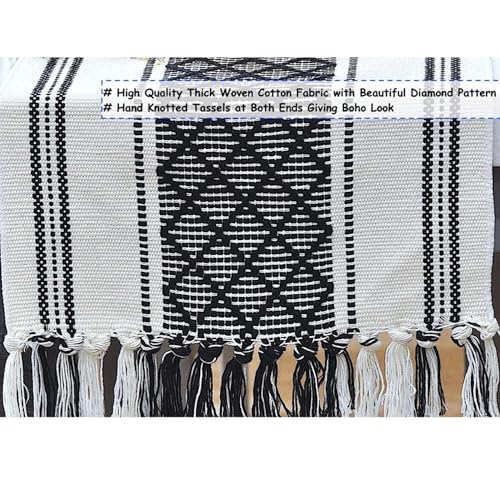 Image of Curated Cart Boho Table Runner 13x70 Inch with Tassels - Cotton Table Runner for 6 Seater Dining Table, Centre Table Runner for Living Room, Farmhouse Dining Table Decor (Black)