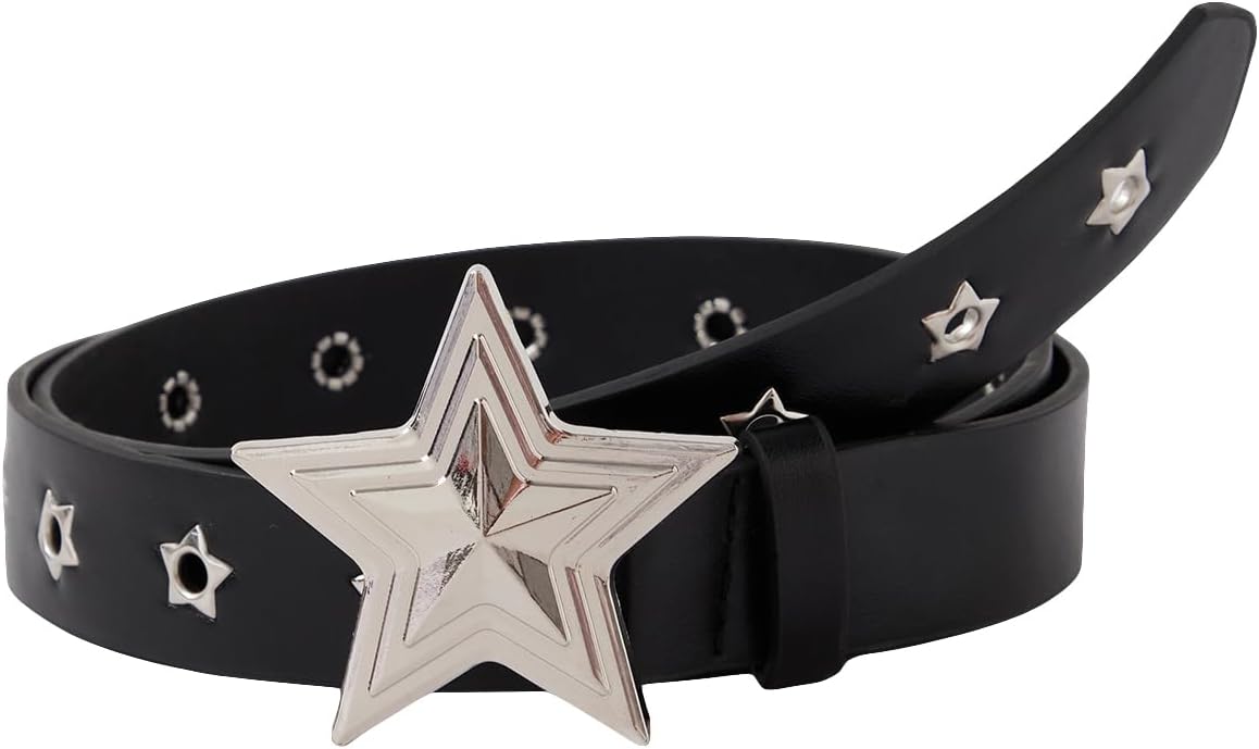 Floerns Y2K Punk PU Leather Belt for Women Star Pattern Buckle Belt for Jeans Dress