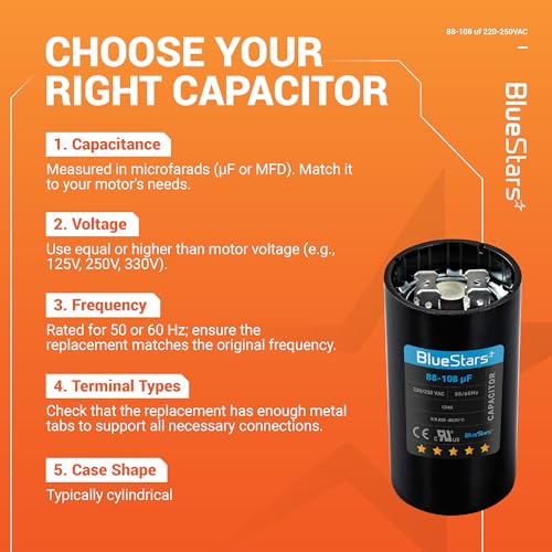 image for [2025 Upgraded] BlueStars 88-108 uf MFD 220-250VAC Volts Round Motor S