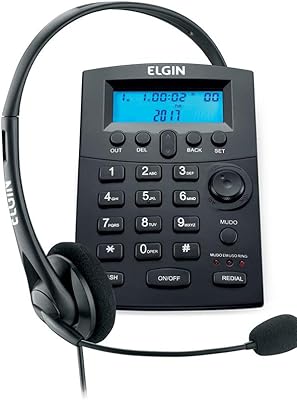 Telefone Headset com Identificador de Chamadas HST8000 Elgin Base Discadora Conjunto Telefonista Preto  