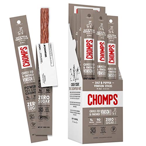 Chomps Grass Fed Venison Jerky Snack Sticks, Keto & Paleo, Whole30 Approved, Non-Gmo, Gluten Free, Sugar Free, Nitrate Free, 90 Calorie Snacks, 1.15 Oz Meat Stick, Pack Of 24 #TOP6