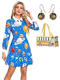 Leevuyu Women Miss Frizzle Dress Halloween Costume Women 2024 Galaxy Space Teacher Halloween Dress Blue Medium