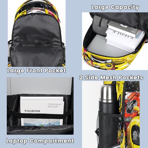 Yellow Racing Car Laptop Backpack for Women and Men, Waterproof 15.6 Inch Work Computer Business Backpacks Purse Large Capacity Lightweight Travel Casual Daypack4