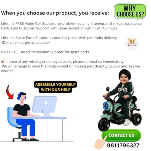 Image of Retro Bike for Kids Ride On Battery Operated Motorcycle | Rechargeable Electric Bike with Foot Accelerator, LED Light, Music, 3 Wheels, Stable Ride | Toy for Boys Girls Age 1-3 Years Green