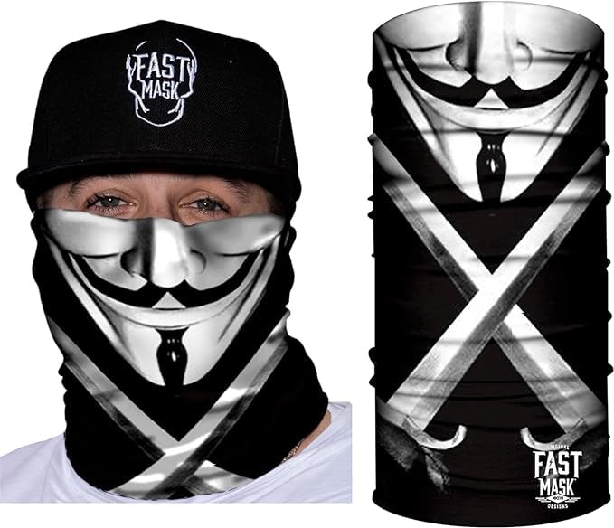 Fast Mask Anonymous - Guy Fawkes Neck Gaiter Cold Weather Gaiter with Face Shielding UV Protection - Neck Gaiter Tubular Bandana Cold Weather Face Mask for Motorcycle - UV Gaiter Motorcycle Mask