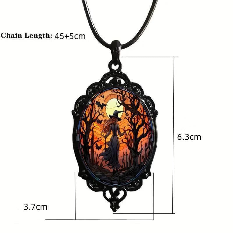 Gothic Witch Bat Pendant Necklace for Women Adjustable Rope Chain with Vintage Glass Charm Punk Witchy Accessories for Valentine's Day, Halloween Jewelry2