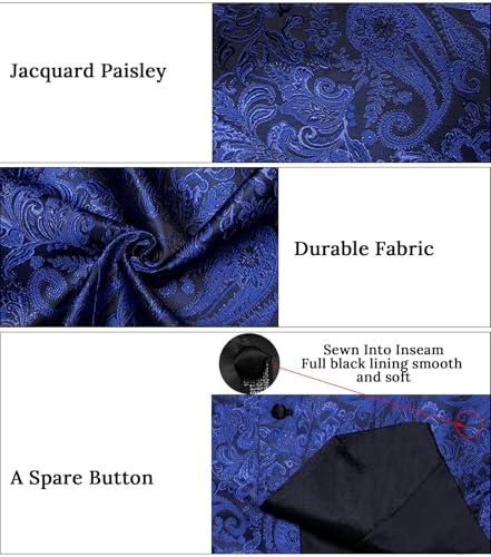 Image of DiBanGu Mens Paisley Suit Vest Silk Jacquard Waistcoat and Necktie Set Formal Shawl Collar Dress Vest 7PCS for Wedding Party
