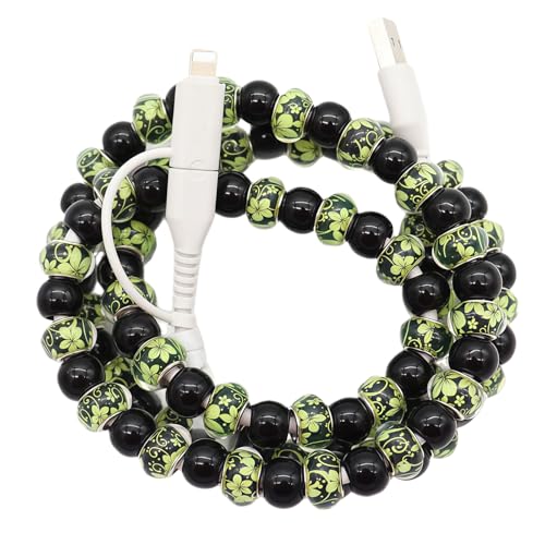 2026 New Beaded Charging Cord, 2 in 1 Bead Charger Cord, Colorful/Metallic/Pearl Dazzle Bead Phone Charge Cable, 3.3ft USB Cable Type C for iPhone (Dark Blue)