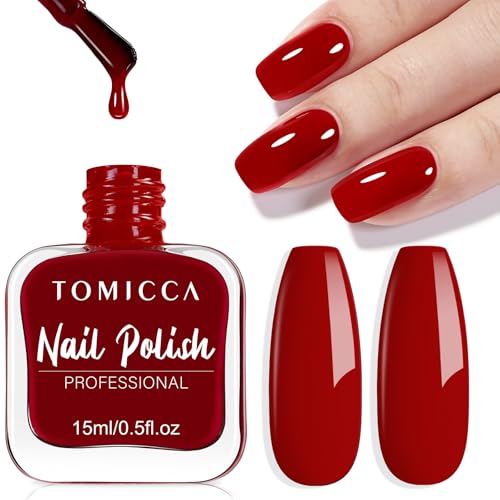 TOMICCA Rot Nagellack, 15ml Glänzend Schnelltrocknender Langanhaltender, Abziehbar auf Wasserbasis Nagellack für DIY Nail Art Maniküre