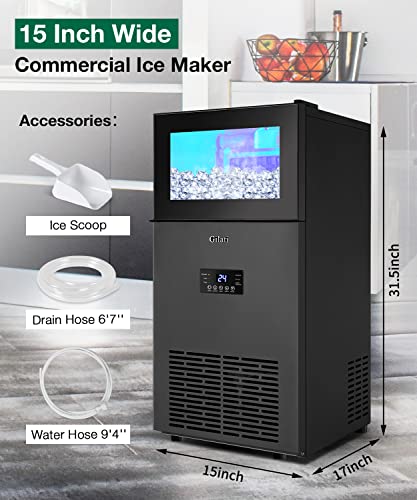 Commercial Ice Maker 130Lbs/Day, Quick Ice Making Commercial Ice Machine With 35Lbs Capacity, Under Counter Ice Maker 15 Inch Wide, Stainless Steel Freestanding Ice Maker With A Black Satin Finish #TOP5