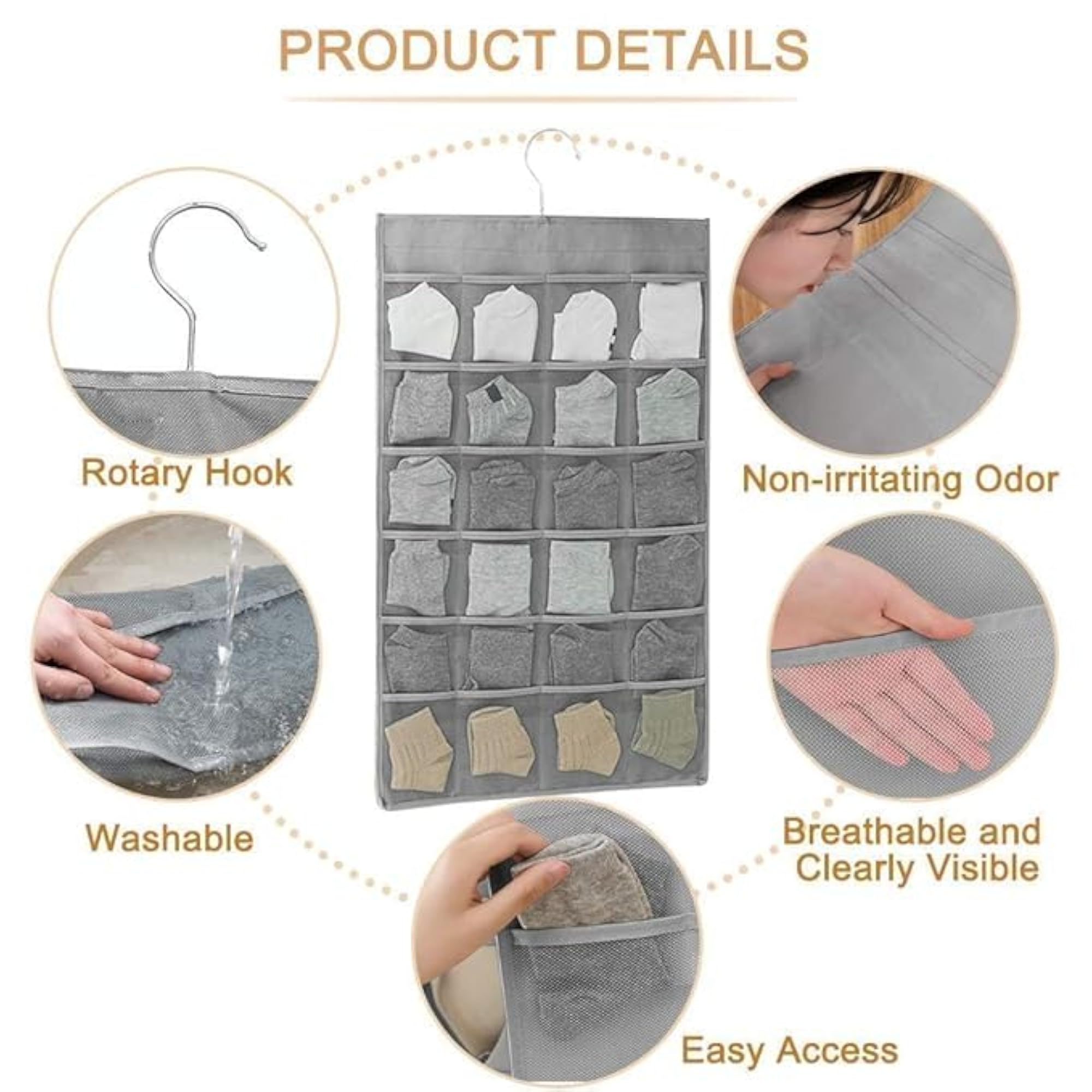 30 Pocket Double Sided Hanging Closet Organizer, Pack of 2