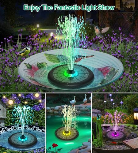 Miniatura 5 de Szmp Fuente Solar, 5w 10 Luces, 4000mah Baterías Bomba De Agua Solar Con 7 Boquillas 4 Fijadores Estanque De Jardín Fuente, Baño De Pájaros, Recipiente Para Peces