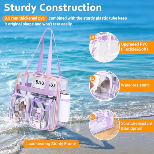 Image of Clear Tote Bag, Heavy Duty PVC 12x 12x6 in Clear Bag for Stadium Events for Women Men