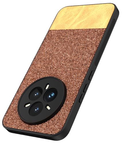 Image of Kapa Soft Fabric & Leather Hybrid Protective Back Cover for Realme 14 Pro+ (Plus) 5G | Shockproof Slim Hard Anti Slip Back Case (Brown)