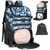 TRAILKICKER Basketball Bag Backpack with Ball Holder Multi-Sport Backpack for Soccer Volleyball Football Baseball Helmet (TK2-Blue Camo, Large)
