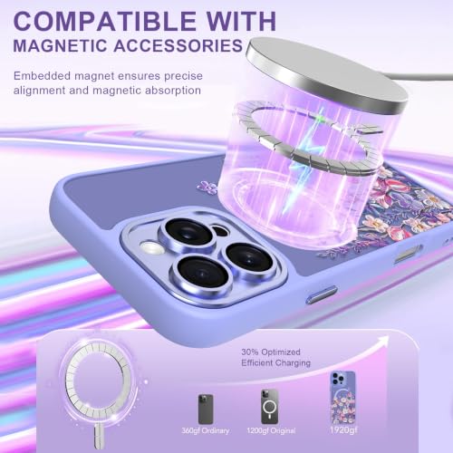 Image of Magnetic for iPhone 16 Pro Max Case with for Women, Purple Floral | Cute Oil Painting Flower Pattern Design [Compatible with MagSafe] [Full Camera Protection] Translucent Slim Shockproof Cover