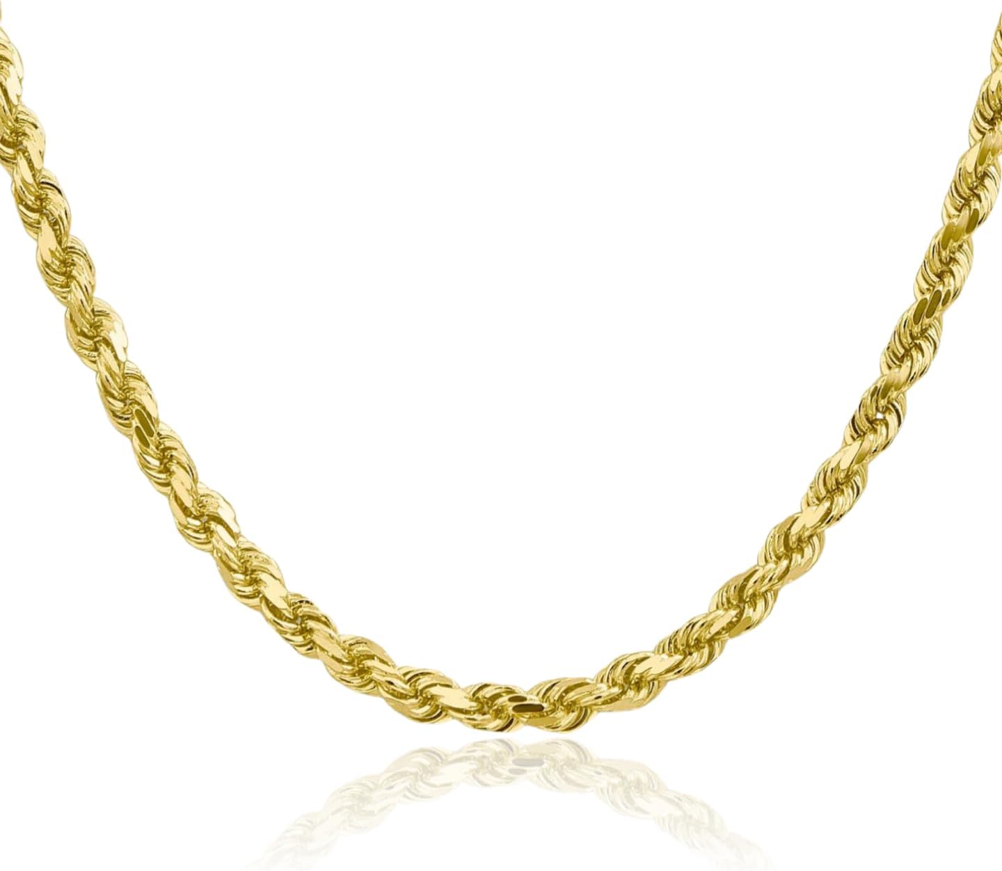 IceCarats 10K Solid Yellow Gold 4.5mm Thick Rope Chain Necklace Diamond Cut, Polished