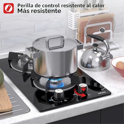 Miniatura 3 de Placa De Gas Con 2 Fuegos, Autosuficiente, Para Cocina De Gas Cocina Empotrable Gas Natural Propano 2 Quemadores Cristal