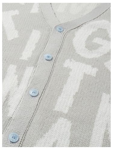 Floerns Men's Letter Print Button Up Sweater Top V Neck Long Sleeve Knit Cardigan3