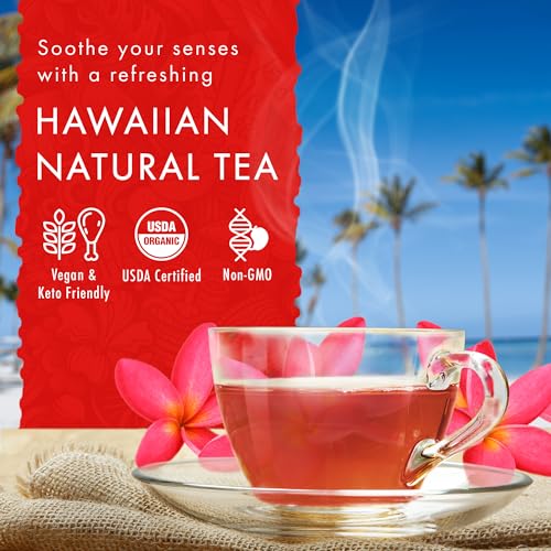 Image of Hawaiian Natural Tea Hibiscus Flavored Organic Herbal Tea - Caffeine Free All Natural For Wellness, Perfect Daily Cup & Gift - 120 Bags