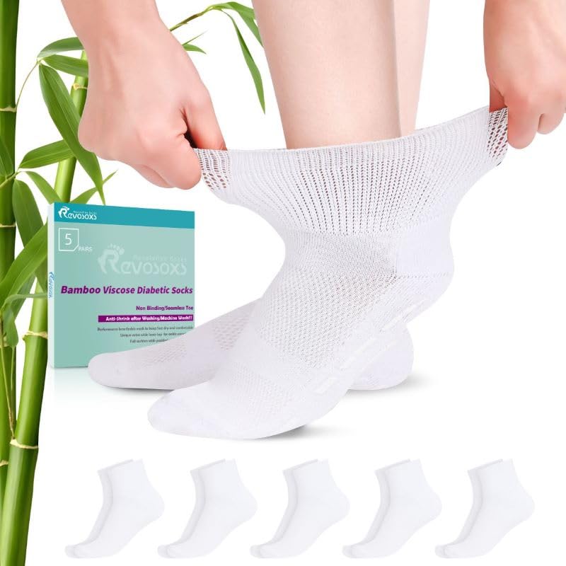 Revosoxs Diabetic Socks with Grippers for Men Women,5 Pairs Socks Size 6-9 9-12