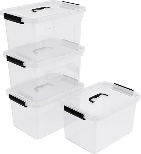 Miniatura 9 de Caja pequeña de almacenamiento transparente de 3 L, paquete de 6 contenedores organizadores apilables de plástico con tapas