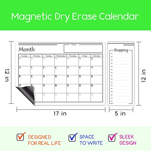 USA Made Magnetic Dry Erase Calendar for Refrigerator with 6 Markers & Magnetic Shopping List – Kitchen Fridge Calendar White Board, Schedule Planner Wall Set - Thumbnail 7