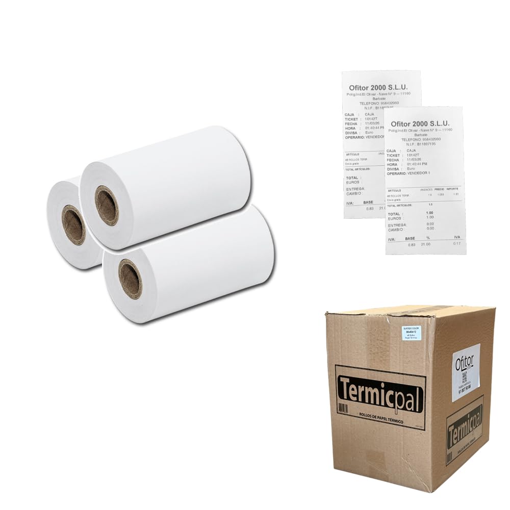 80x40 * 100 Rollos Papel Térmico TERMICPAL