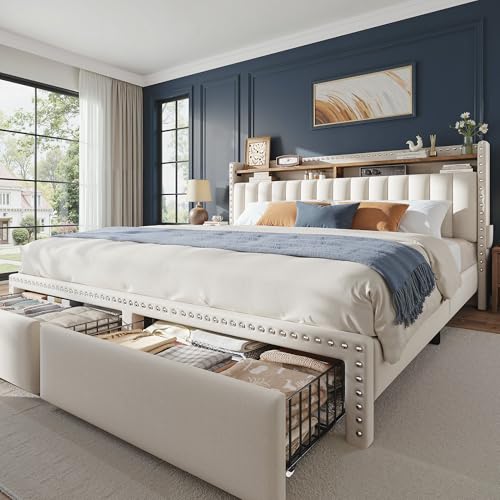 EnHomee King Size Bed Frame with Storage Drawers