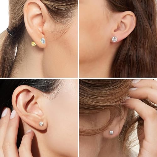 اقراط بدبوس بظهر مسطح بدون خيوط من لانجثيرينج، 5 ازواج من اقراط التيتانيوم مضادة للحساسية للنساء والرجال، مجموعة اقراط ذهبية من الستانلس ستيل الجراحي للغضروف 2-6 ملم (ذهبي)