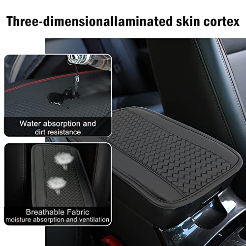 Miytsya Four Seasons Universal Armrest Box Mat, Carbon Fiber Leather Embossing, Waterproof Armrest Cover Center Console Mat, Universal Car Armrest Seat Cover for Most Cars (Black)