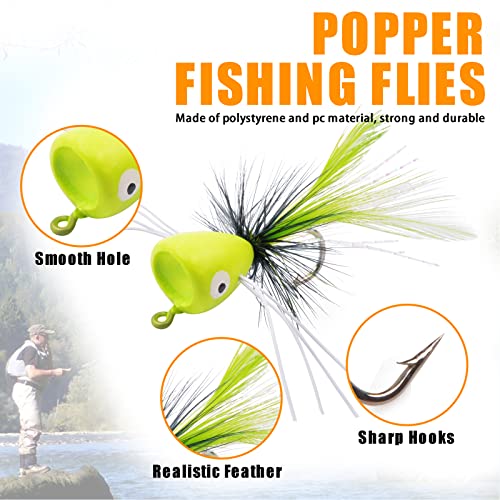 15Pcs Fly Fishing Poppers, Topwater Fishing Lures Fly Popper Lures Bass Crappie Bluegill Sunfish Panfish Trout Salmon Perch Steelhead Dry Flies Poppers Lures Kit For Fly Fishing #TOP2