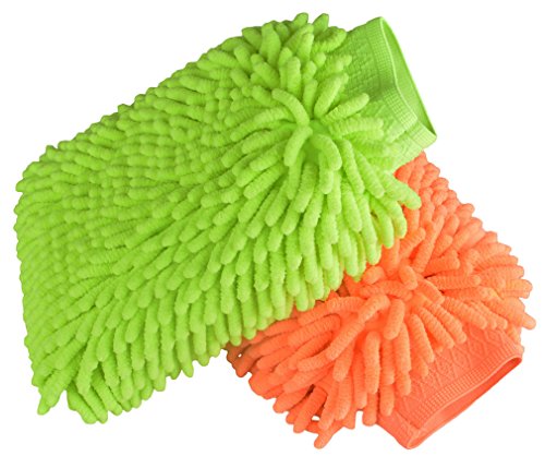 Waterproof Car Wash Mitts - 2 Pack Extra Large Size Automobile Detailing Gloves - Premium Chenille Microfiber Duster Cleaning Sponge Cloth Kit,Super Absorbent,Lint Free-Scratch Free,Use Wet or Dry