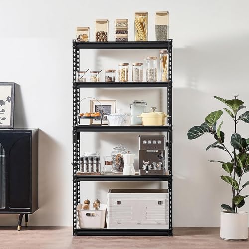 Image of Black Adjustable 5-Shelf Metal Shelving Unit Storage Utility Rack Garage Shelves Display Rack Steel Bootless Rivet Rack,54 in Height 1-Pack(Black (5-Section) (54 X 24 X 12 Inc)