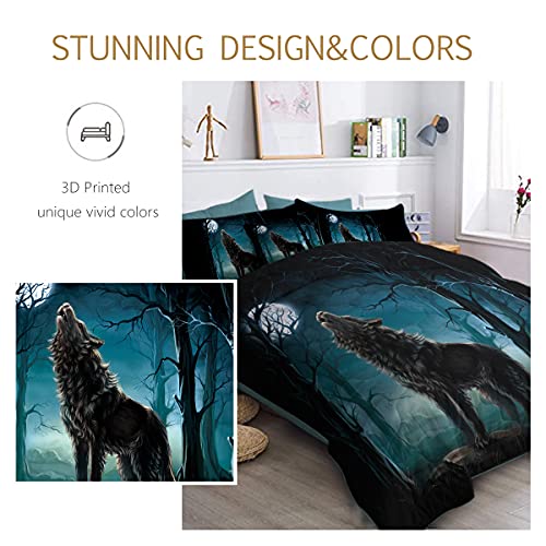 Blessliving Moon Wolf Comforter Twin For Boy Girls Green Forest Wolf Bedding Set Twin 8 Piece Grey Wolf Bed In A Bag - 1 Comforter, 2 Sham, 1 Flat Sheet, 1 Fitted Sheet, 1 Cushion Cover, 2 Pillowcase #TOP4
